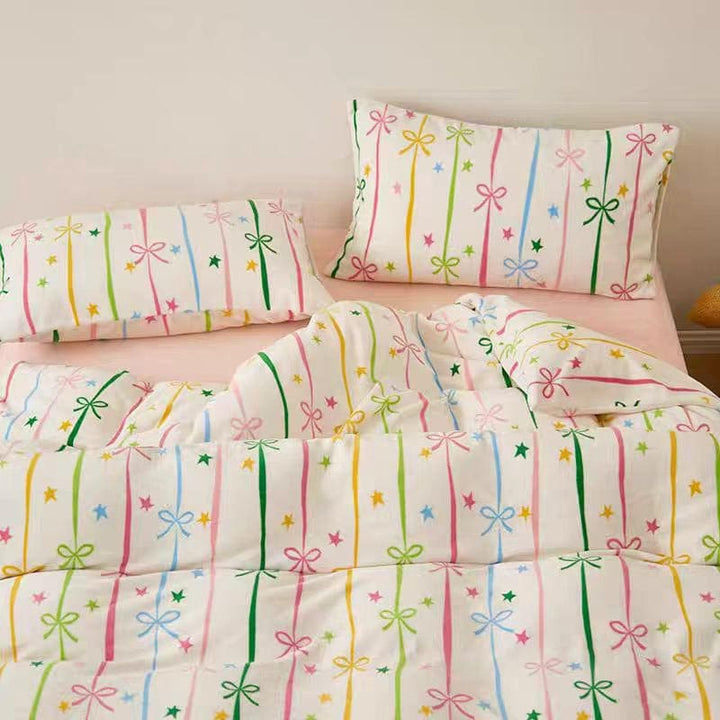 Colorful Bow Print Velvet Bedding Set