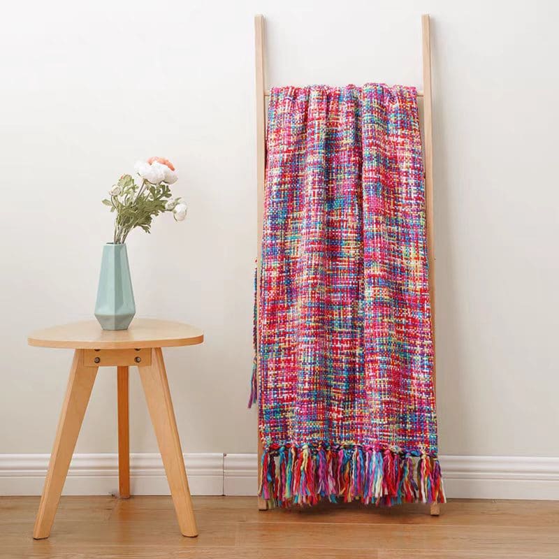 Colorful Knitted Blanket with Tassel