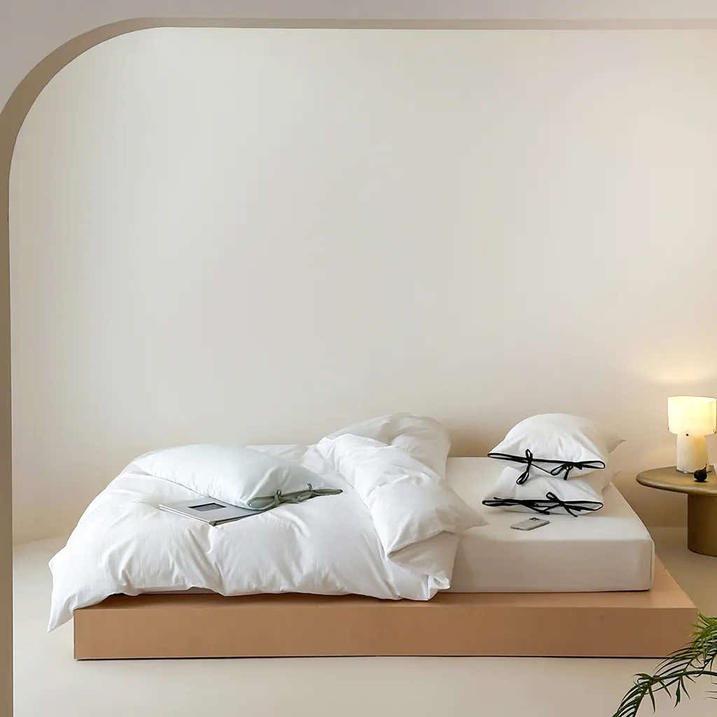 Contrast Bow Cotton Duvet Cover