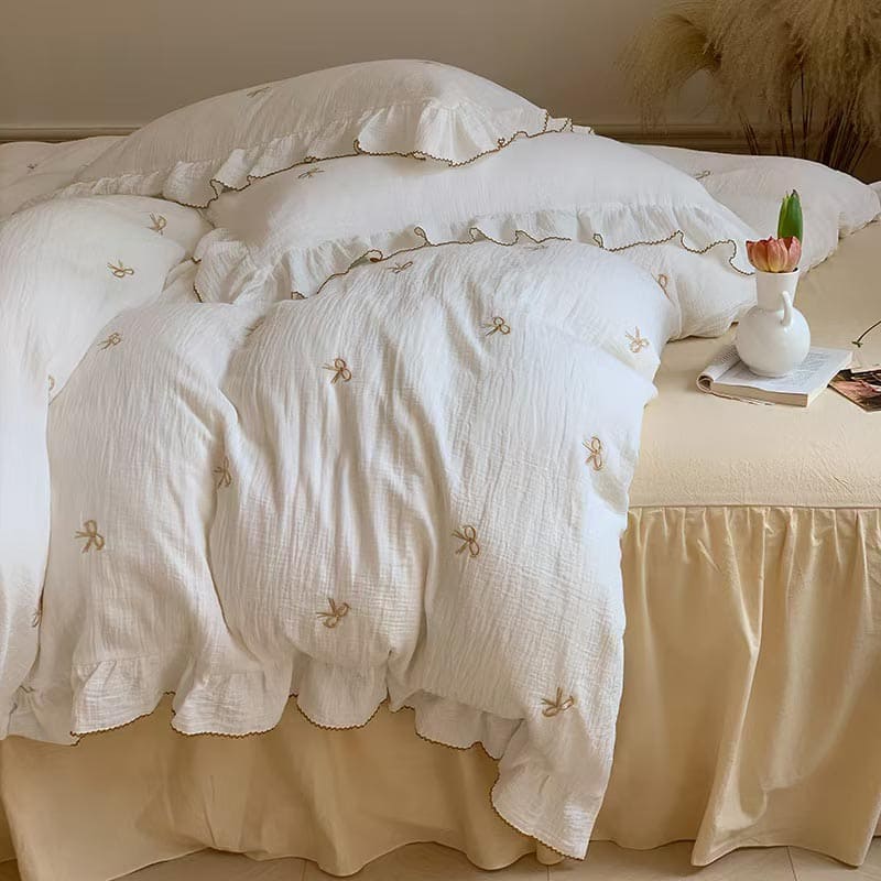 Coquette Bow Embroidery Bedding Set