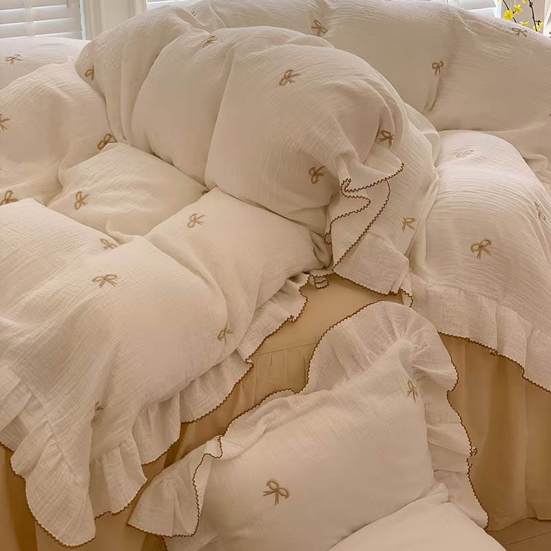 Coquette Bow Embroidery Bedding Set