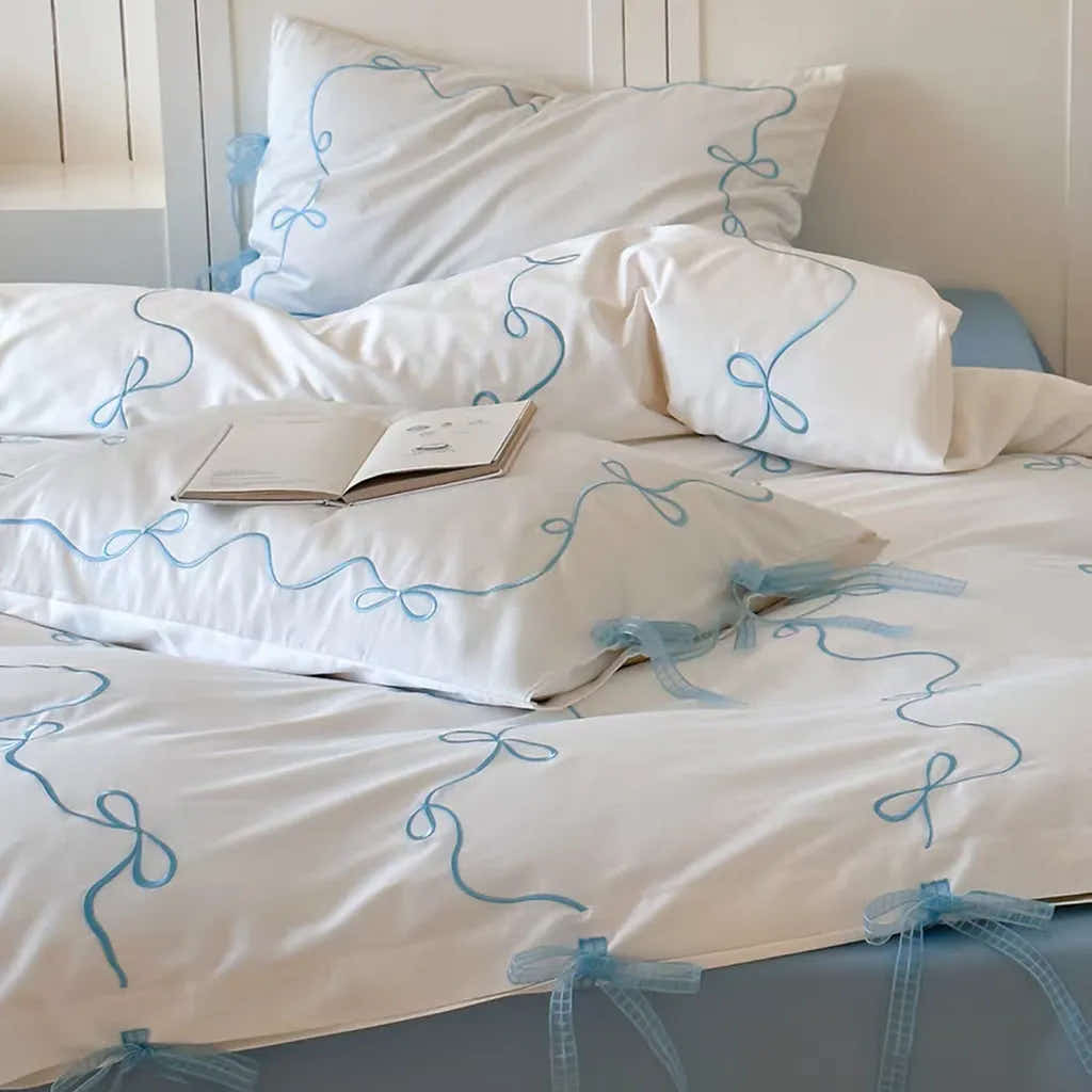 Coquette Bow Embroidery Bedding Set