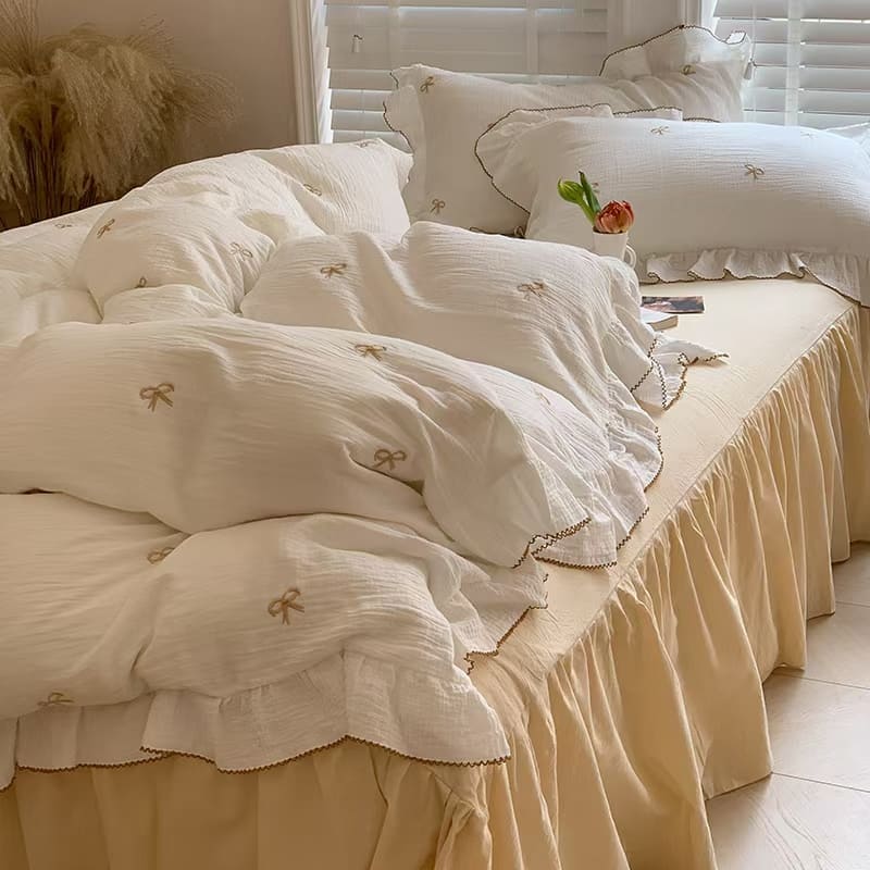 Coquette Bow Embroidery Bedding Set