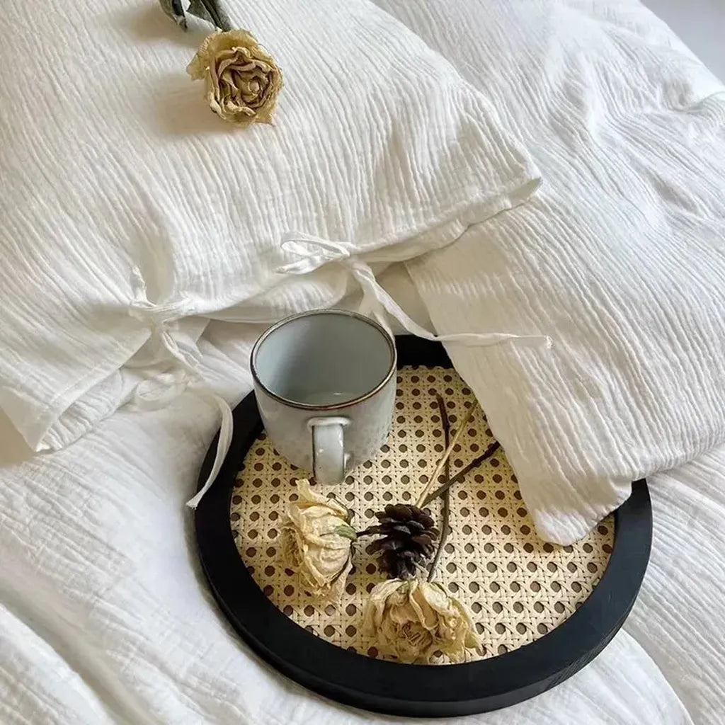 Juego de funda nórdica de muselina de algodón con lazos.