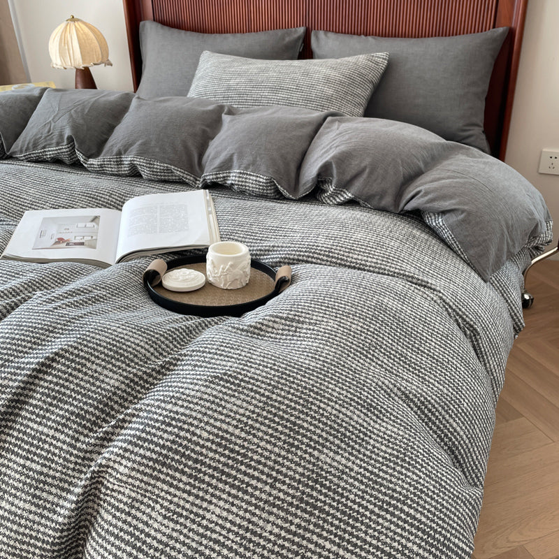 Cotton Houndstooth Jacquard Farmhouse Duvet Cover