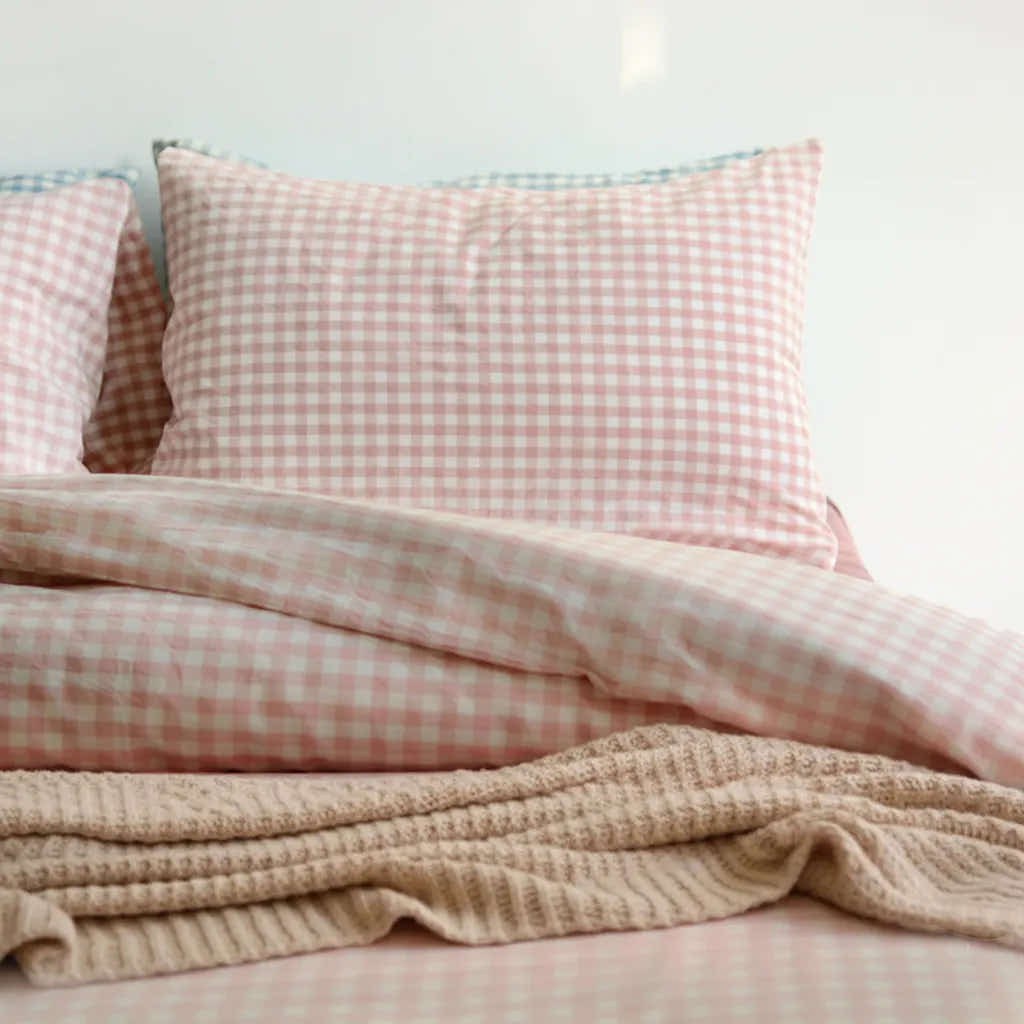 Cotton Small Gingham Duvet Cover - Blue