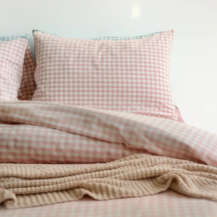 Cotton Small Gingham Duvet Cover - Blue