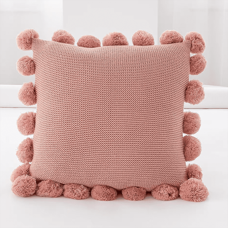 Cozy Knit Pom Pom Throw Pillow