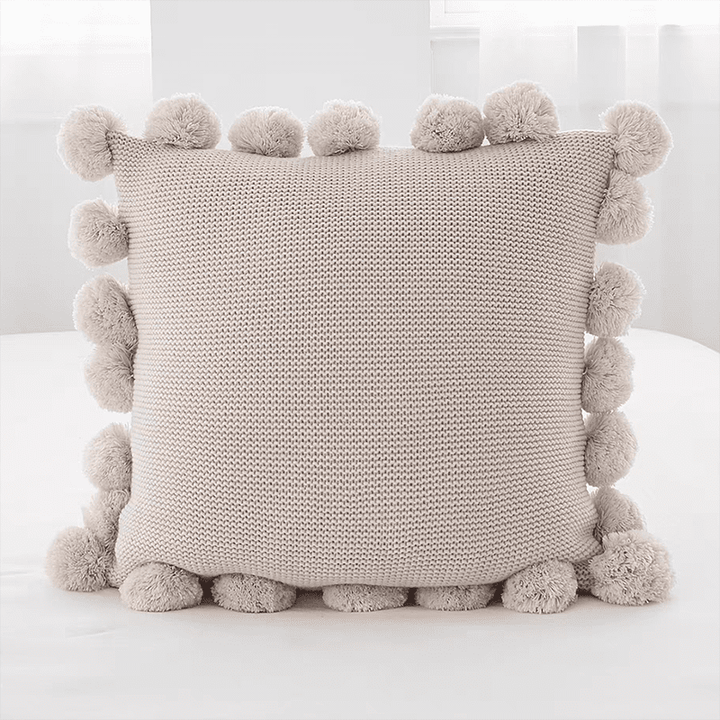 Cozy Knit Pom Pom Throw Pillow