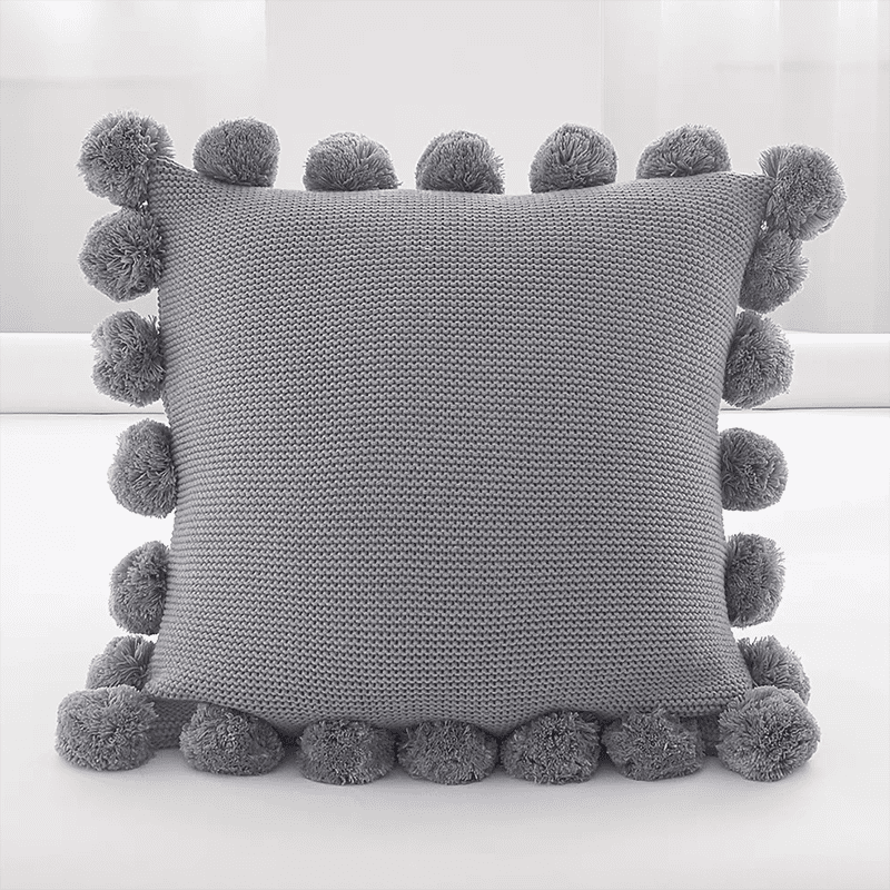 Cozy Knit Pom Pom Throw Pillow