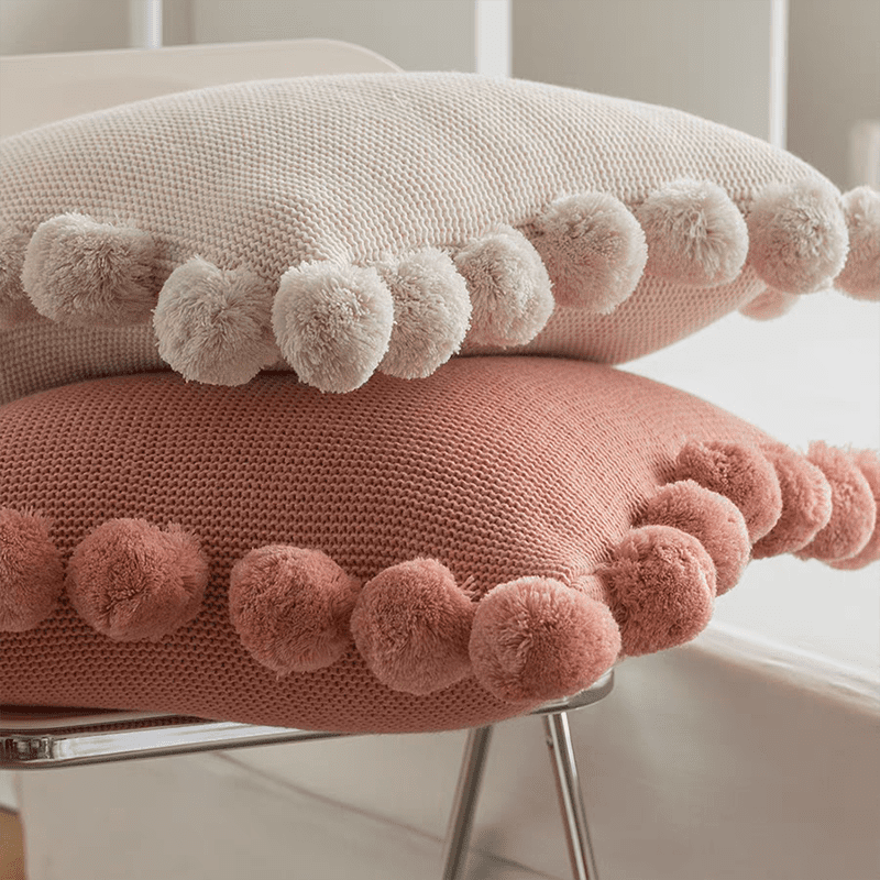 Cozy Knit Pom Pom Throw Pillow