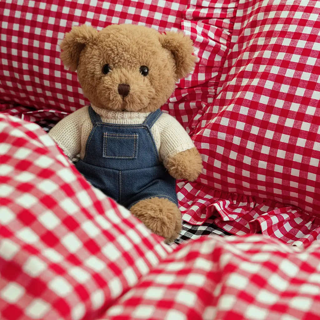 Rustic Gingham Duvet Cover with Ruffle