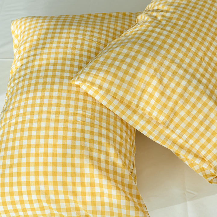 Cotton Small Gingham Pillowcases - Yellow