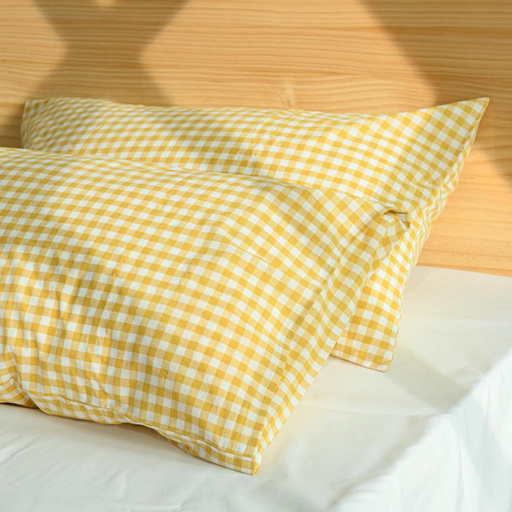 Cotton Small Gingham Pillowcases - Yellow