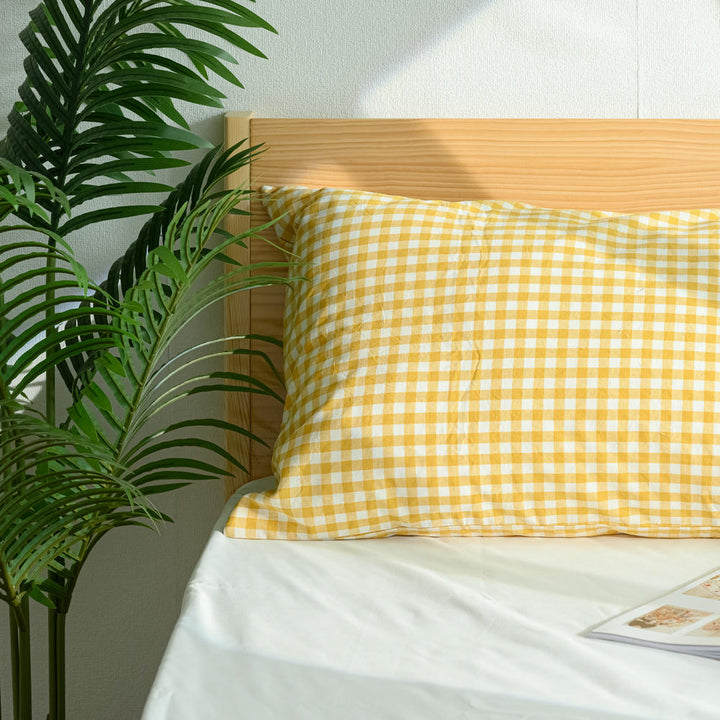 Cotton Small Gingham Pillowcases - Yellow