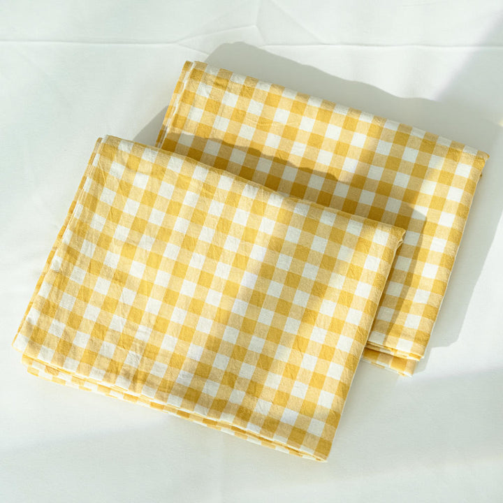 Cotton Small Gingham Pillowcases - Yellow