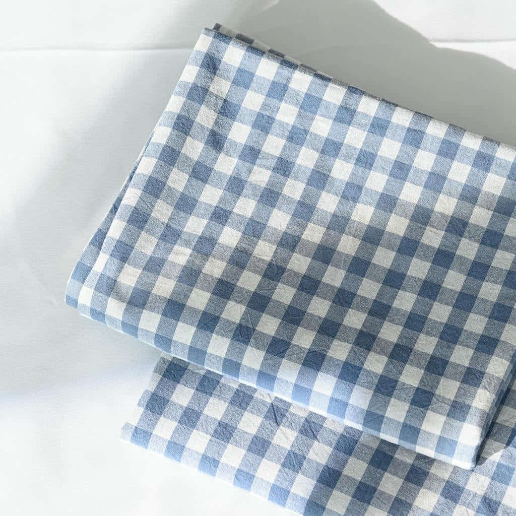 Cotton Small Gingham Pillowcases - Baby Blue