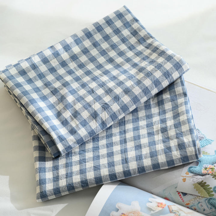 Cotton Small Gingham Pillowcases - Baby Blue.