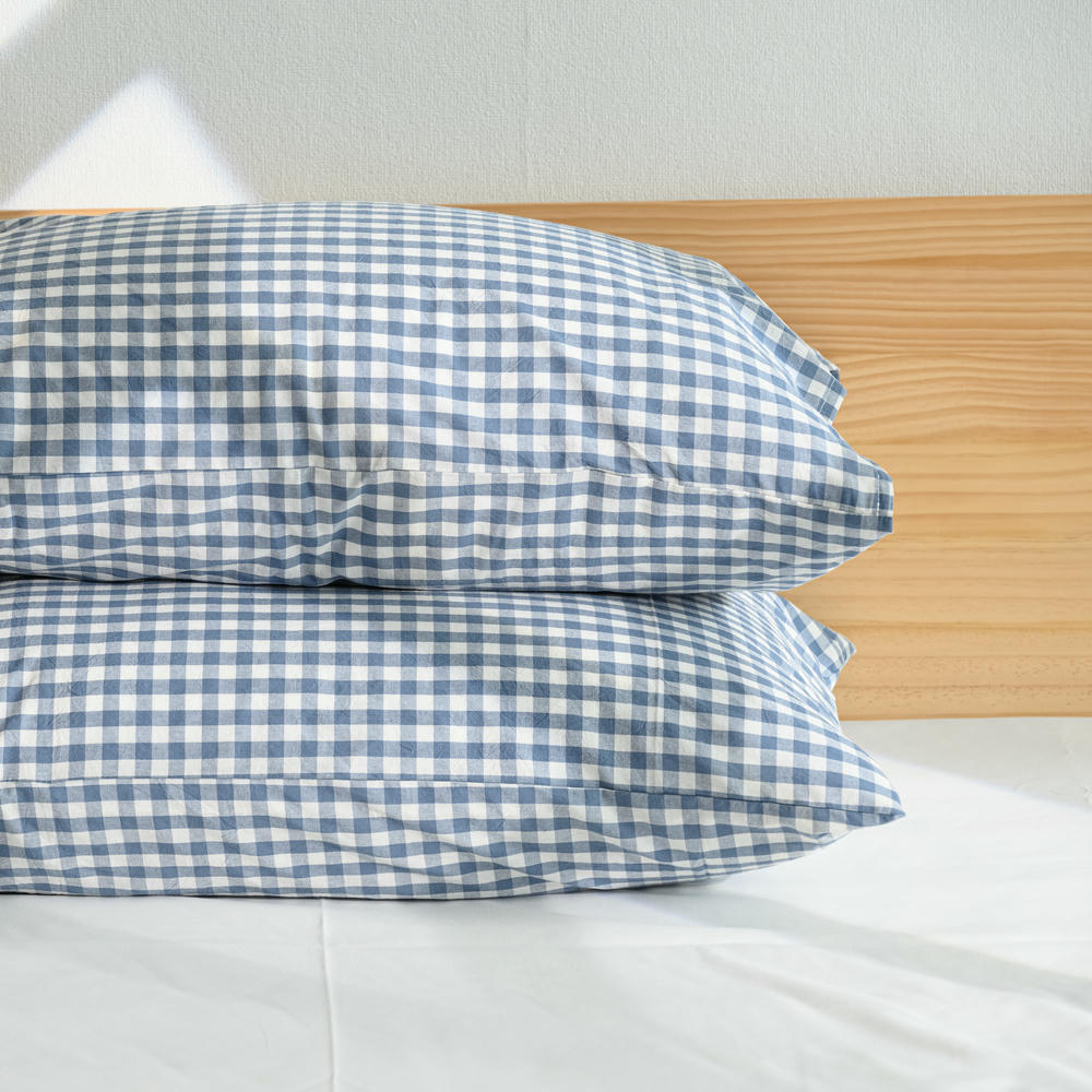 Cotton Small Gingham Pillowcases - Baby Blue.