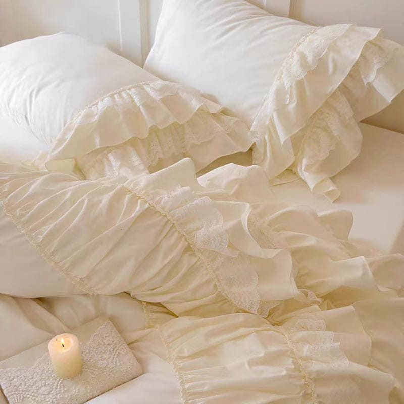 French Princess Lace Ruffled Bedding Set