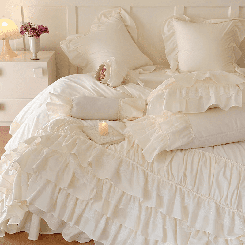 French Princess Lace Ruffled Bedding Set