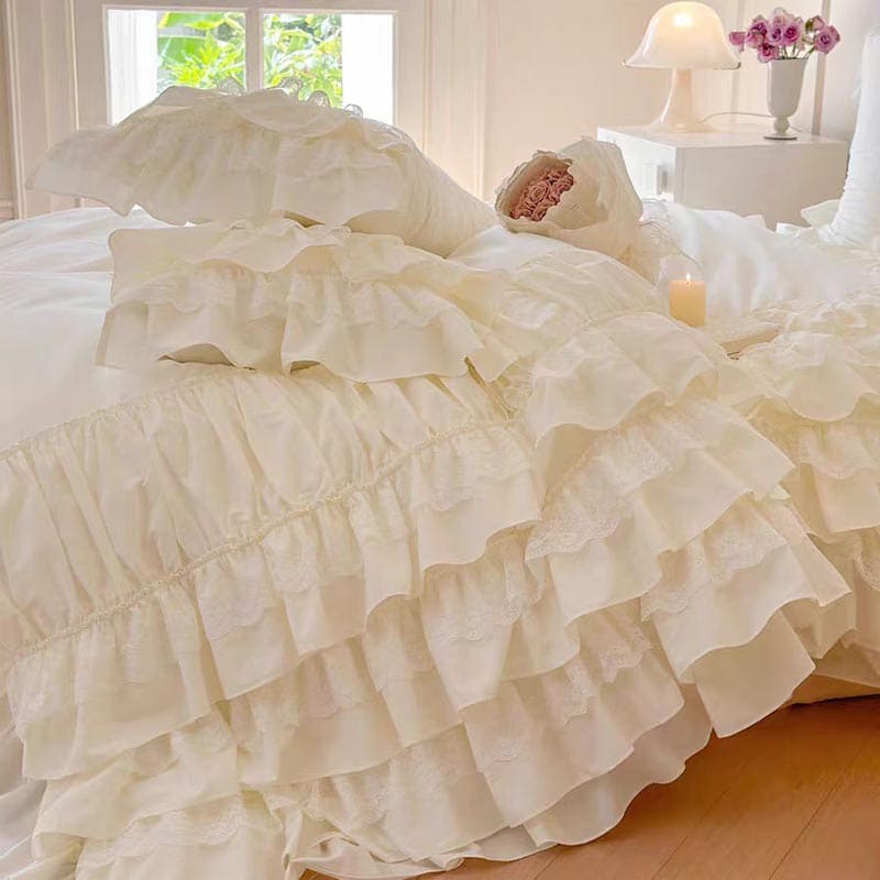 French Princess Lace Ruffled Bedding Set