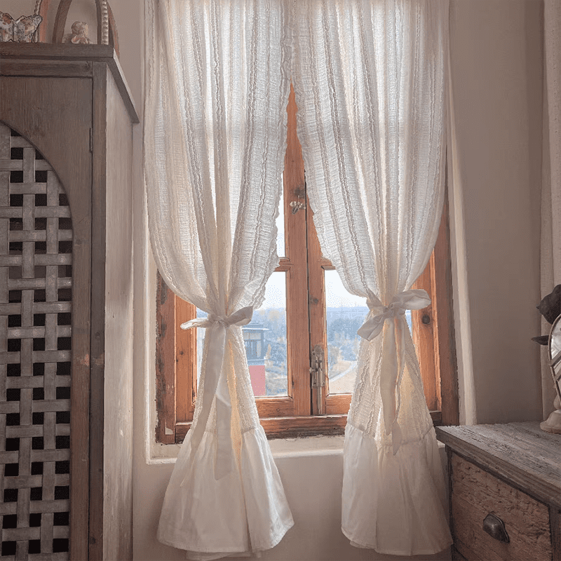 French Ruffle Cream Curtain