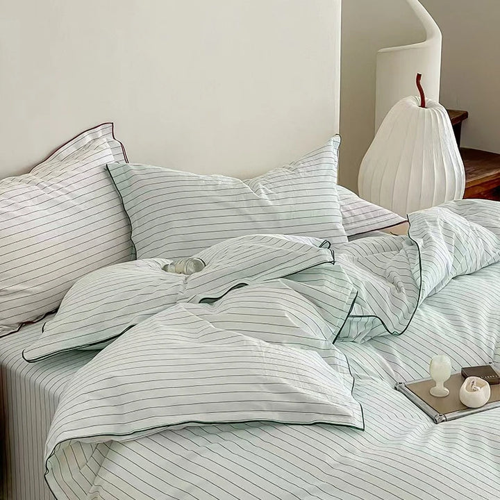 Fresh Green Striped Bedding Set.