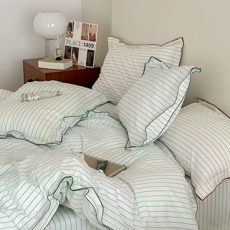 Fresh Green Striped Bedding Set