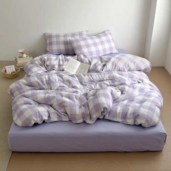 Gingham Bedding Set - Purple