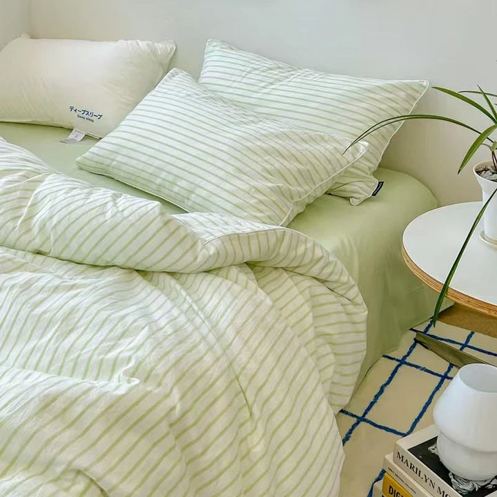 Green Striped Bedding Set