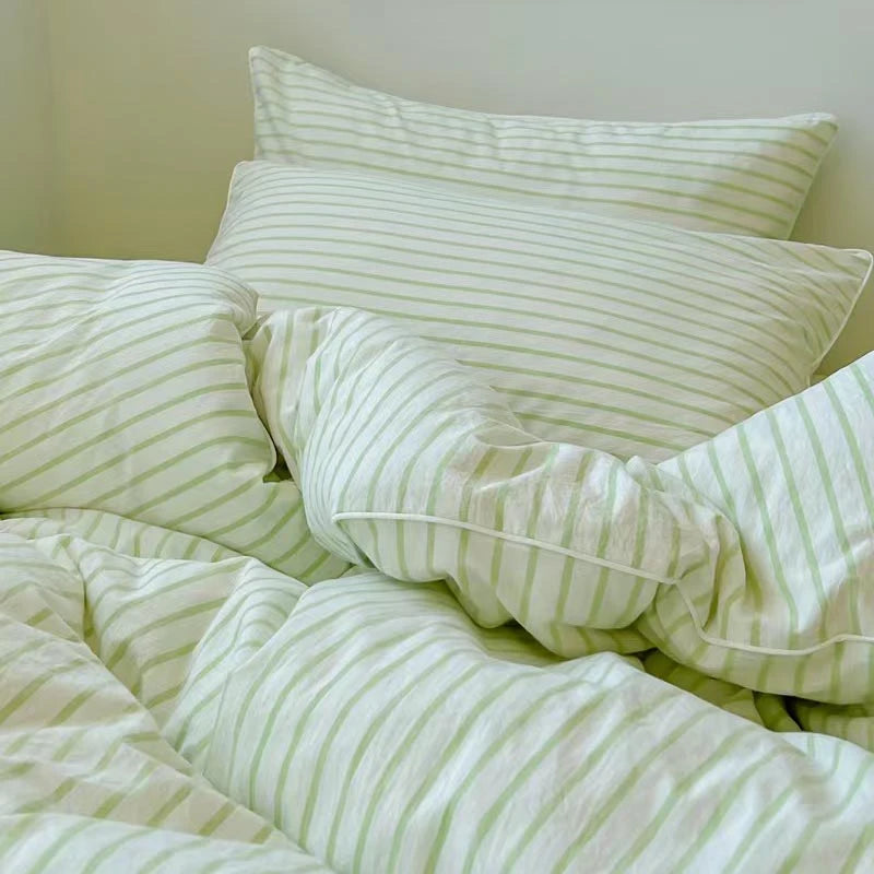 Green Striped Bedding Set.