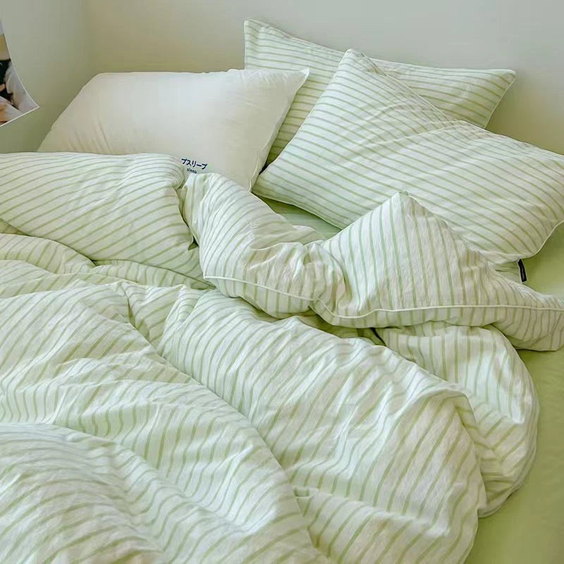 Green Striped Bedding Set