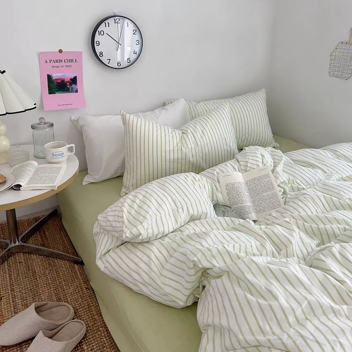Green Striped Duvet Cover
