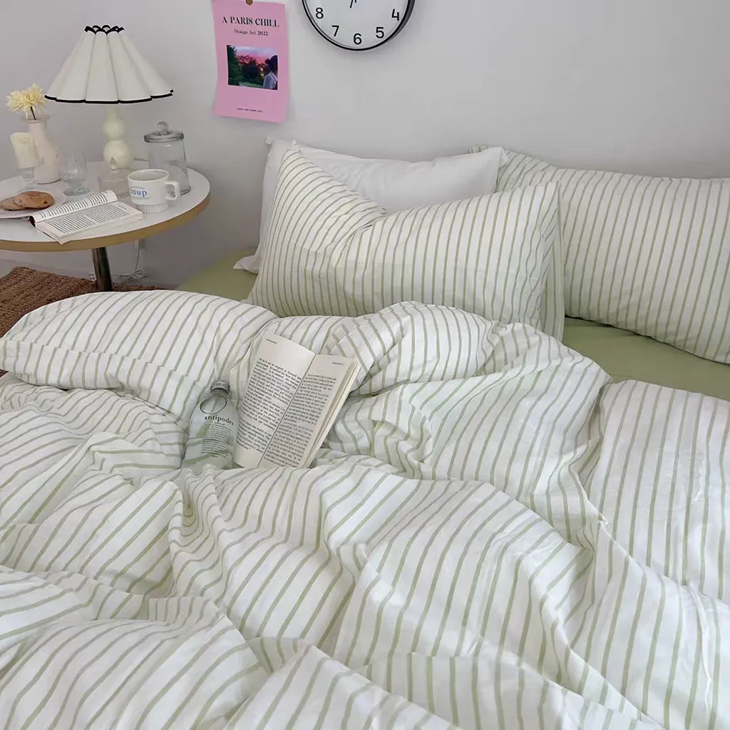 Green Striped Duvet Cover