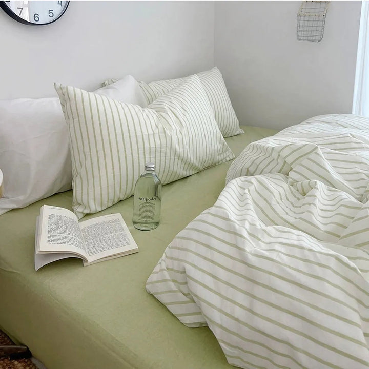 Green Striped Duvet Cover