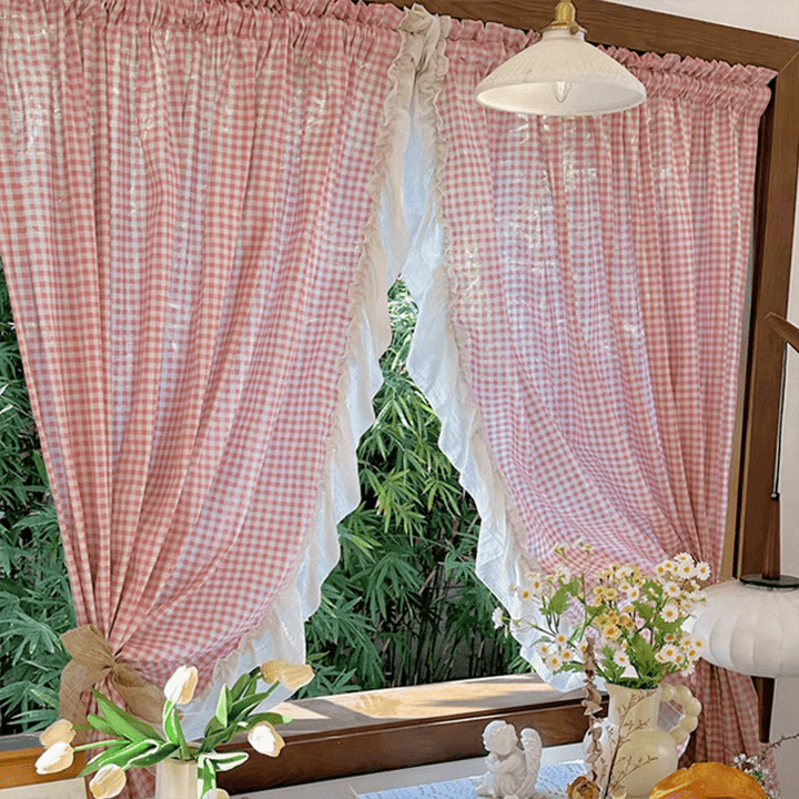 Korean Pink Gingham Curtain