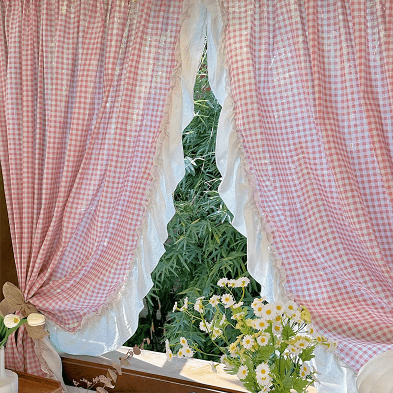 Korean Pink Gingham Curtain