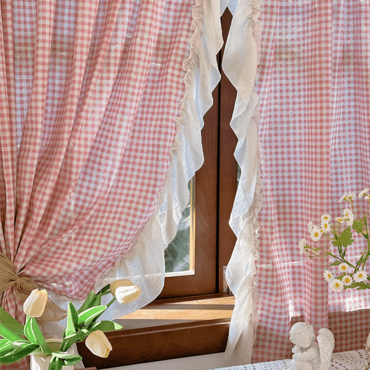 Korean Pink Gingham Curtain