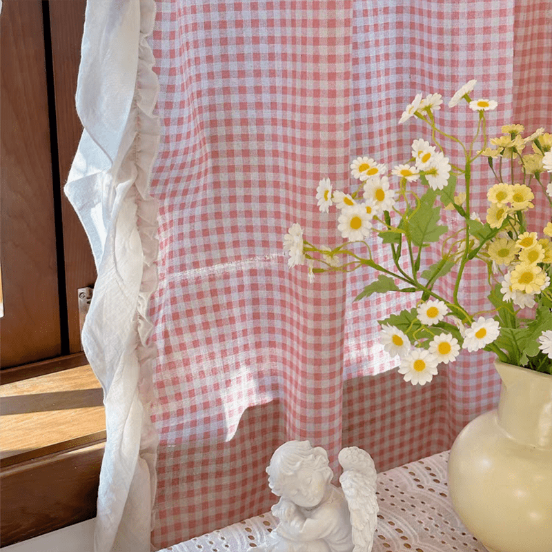 Korean Pink Gingham Curtain