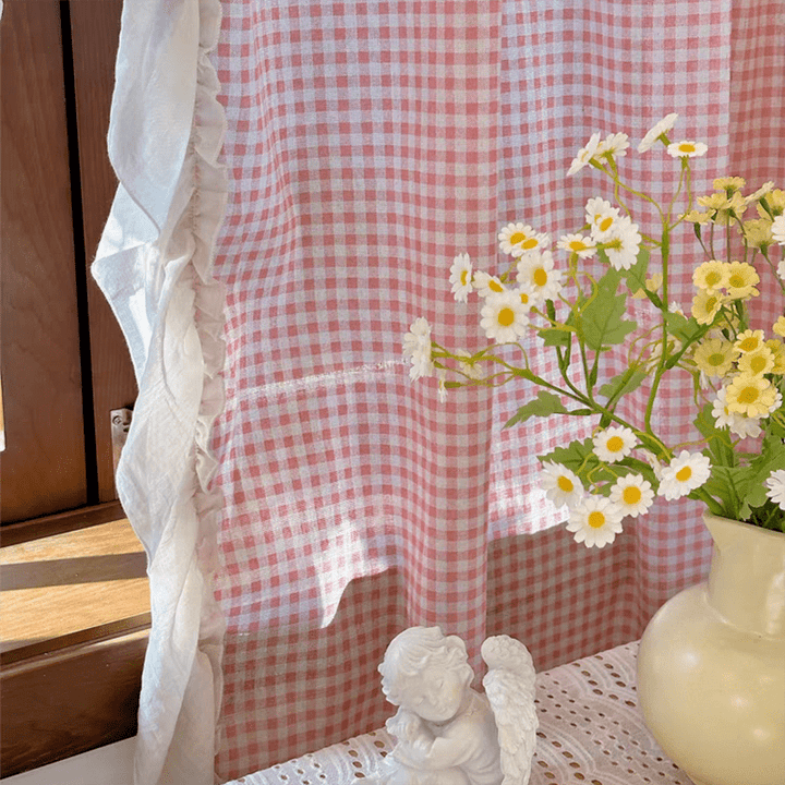 Korean Pink Gingham Curtain