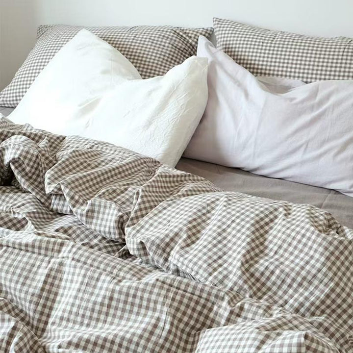 Mini Beige Gingham Bedding Set