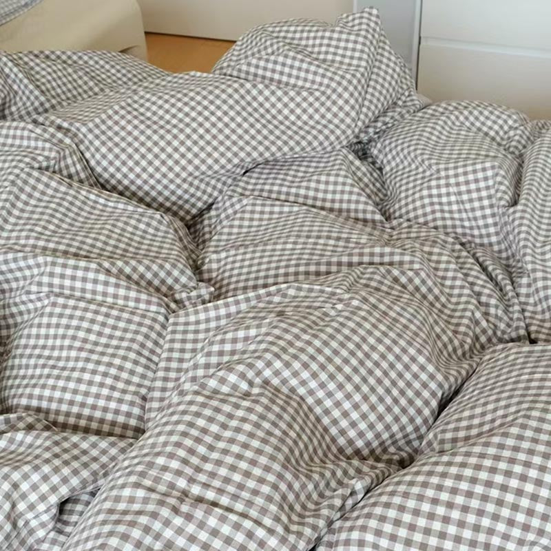 Mini Beige Gingham Bedding Set