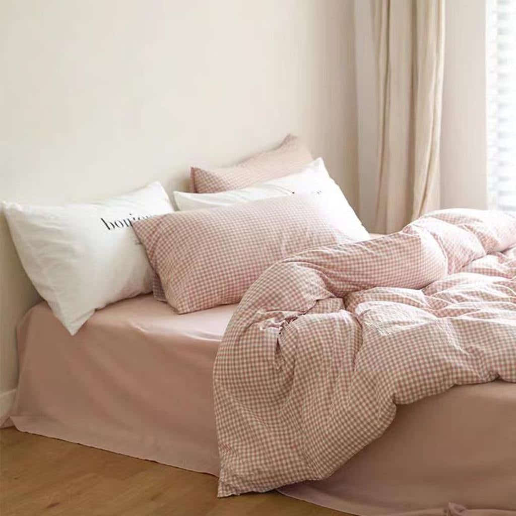 Pink Gingham Duvet Cover Set