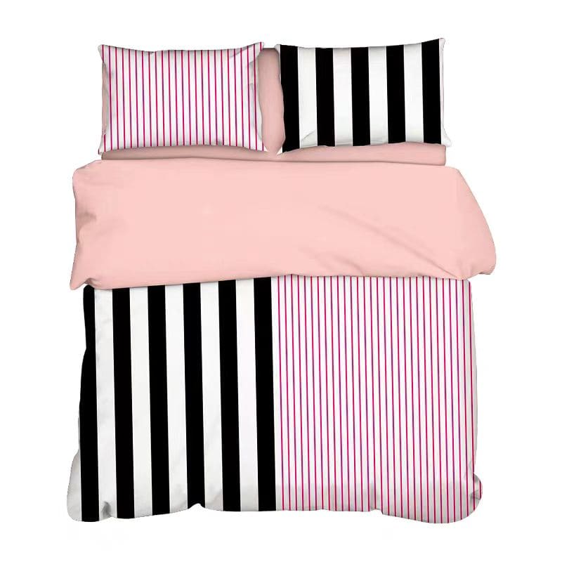 Mixed Black and Pink Striped Bedding Set