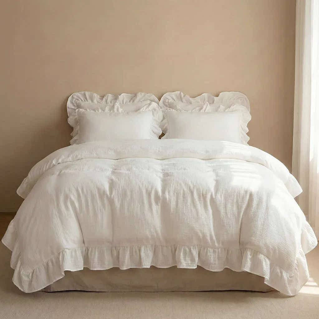 Muslin Duvet Cover Set with Ruffle
