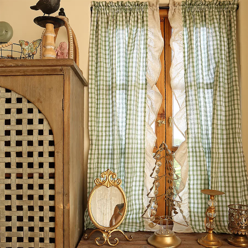 Pastoral Green Gingham Curtain