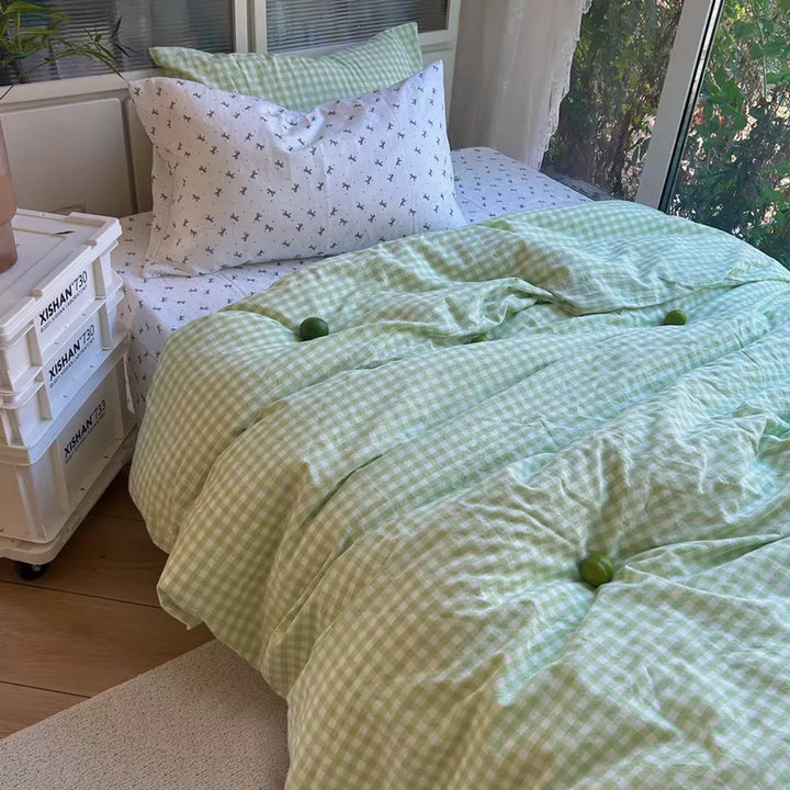 Pastoral Green Gingham Duvet Cover