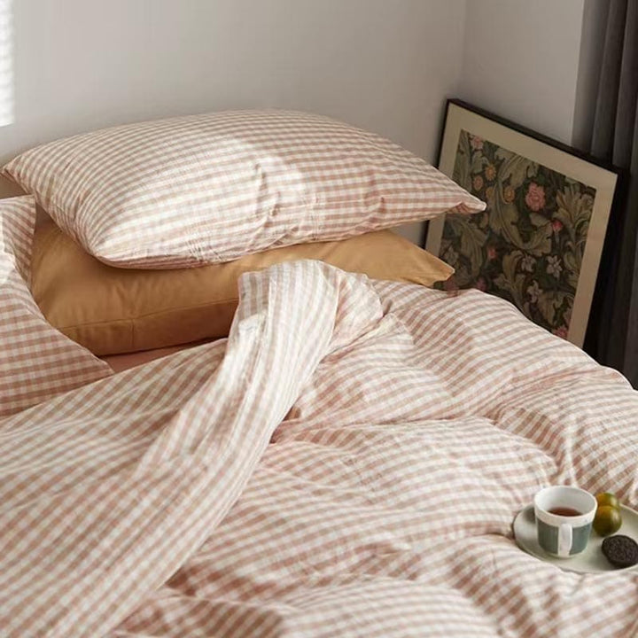 Pink Gingham Duvet Cover Set