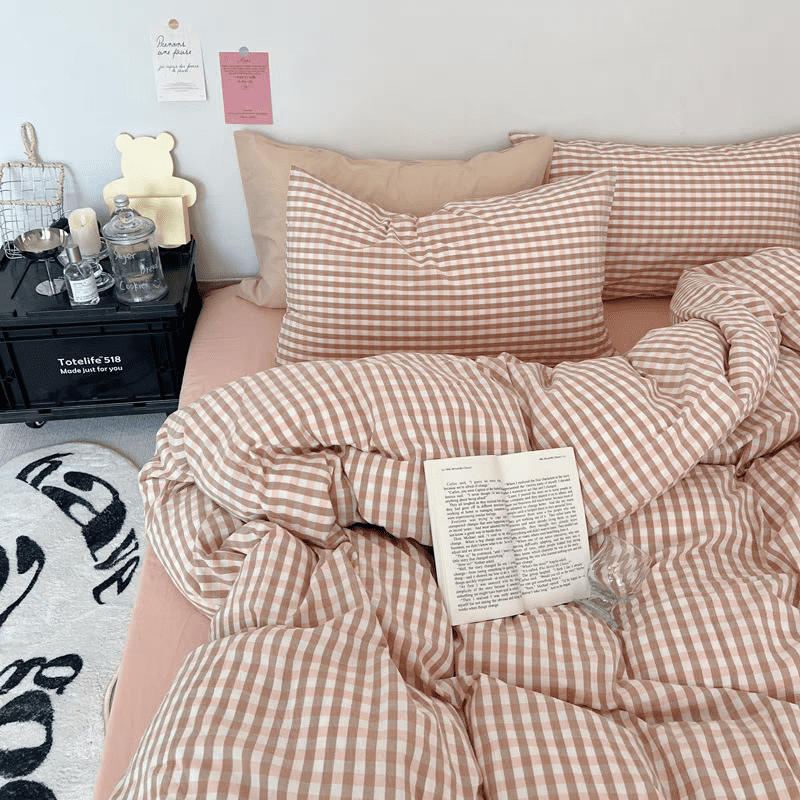 Pink Gingham Duvet Cover Set